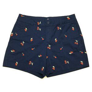 St Johns Bay Cherry Shorts Womens 10P Navy Blue Embroidered Cherries 31.5 x 5